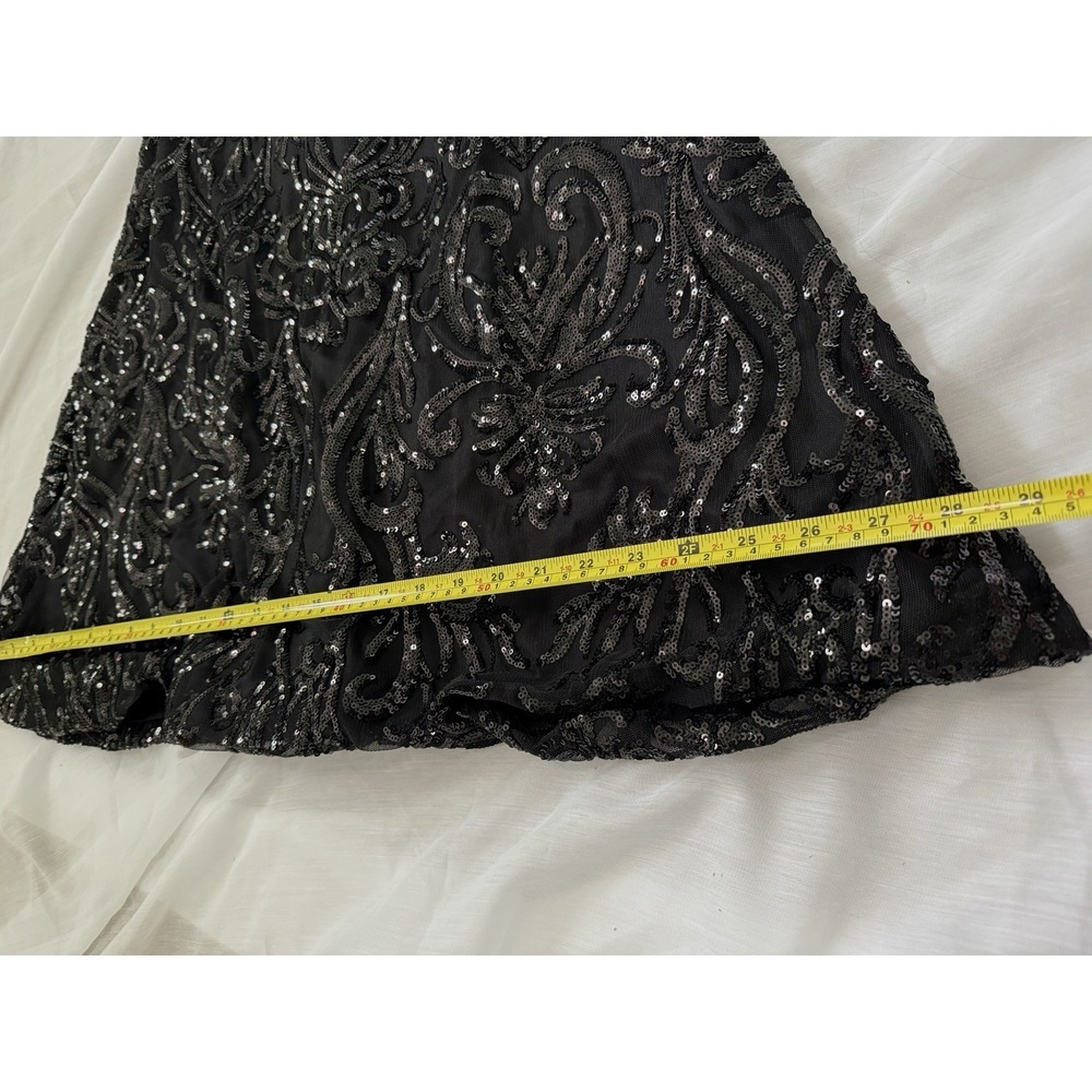 Windsor Black Sequin Lace-Up Spaghetti Strap Long Mermaid Formal Prom Gown M - Picture 6 of 14